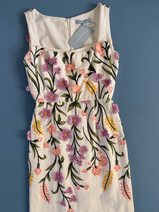 NWT Antonio Melani Halo Linen Floral Embroidered White Sleeveless Midi Dress - Picture 4 of 6